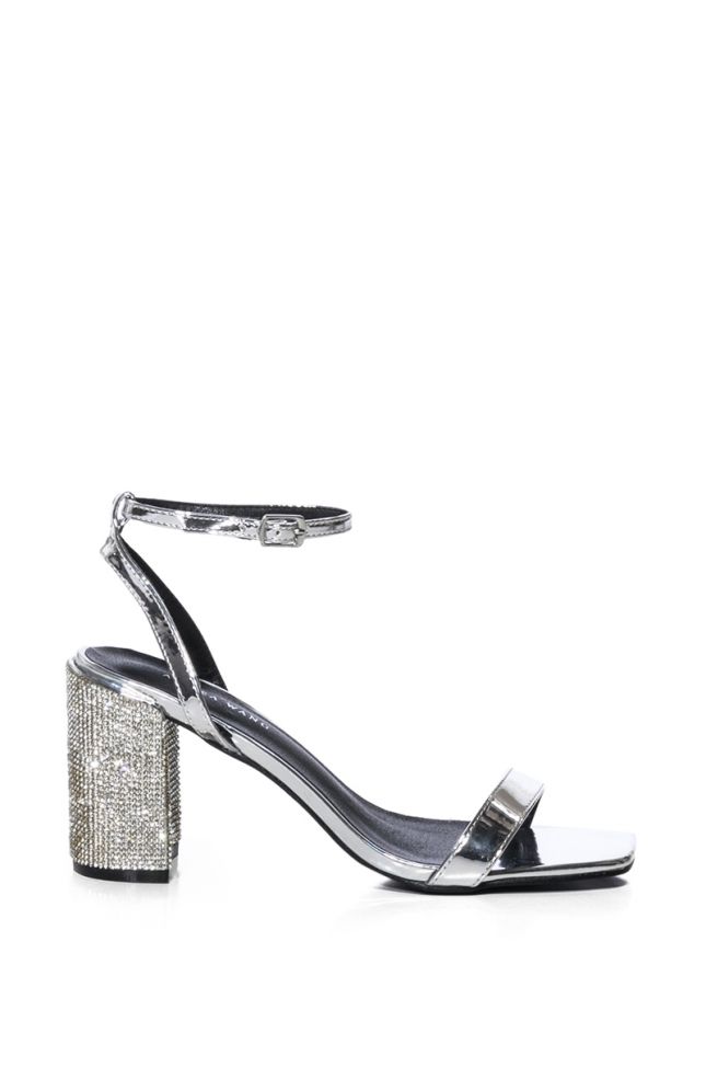 Side View Azalea Wang Parry Embellished Chunky Sandal In Silver
