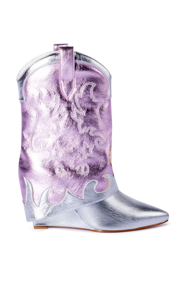 Side View Azalea Wang Party In The Usa Fold Over Western Boot In Metallic