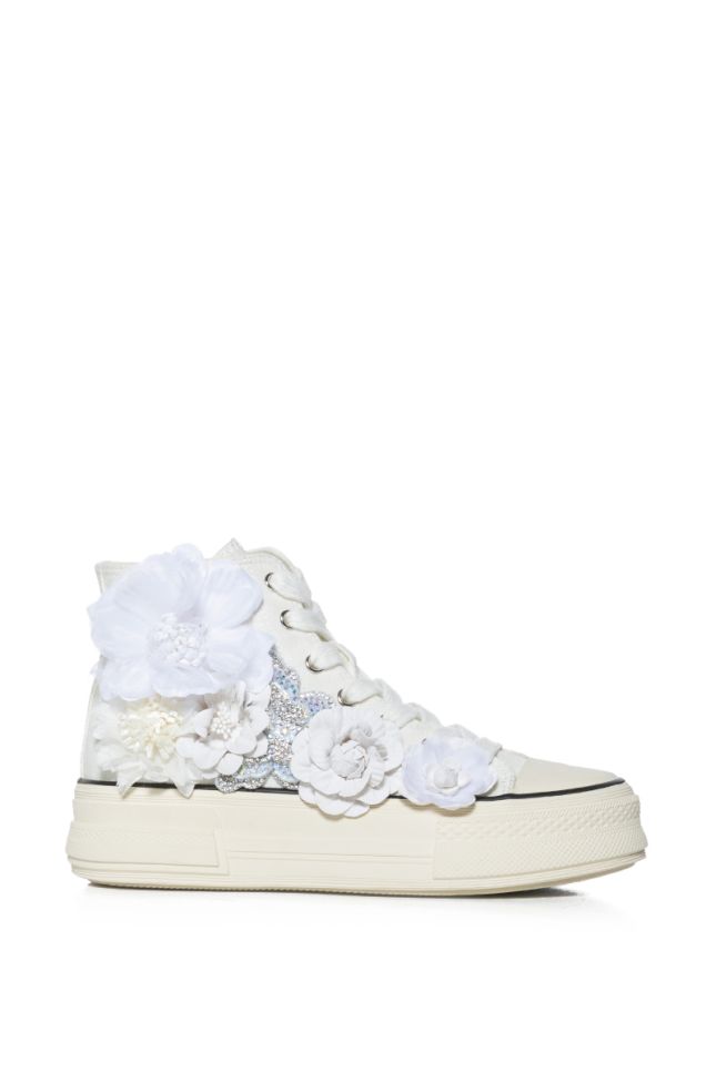 Side View Azalea Wang Penny Lane Flower Embellished Sneaker In White