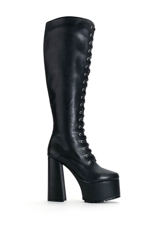 Side View Azalea Wang Precious Chunky Lace Up Boot In Black