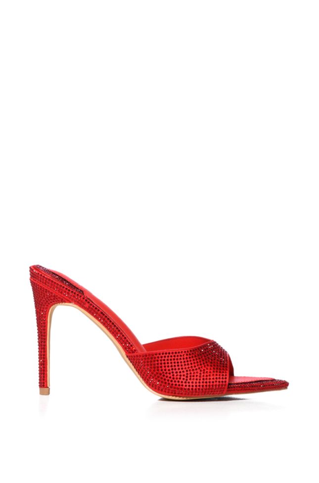 Side View Azalea Wang Princess Perfect Embellished Sandal In Red