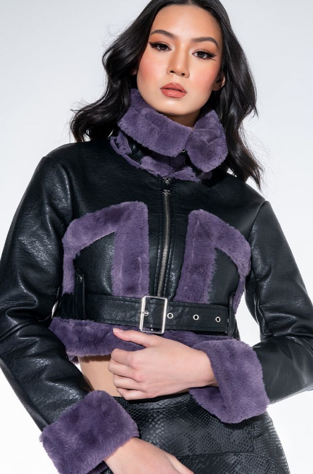 Front View Azalea Wang Purely Plush Bonded Fur Pu Jacket