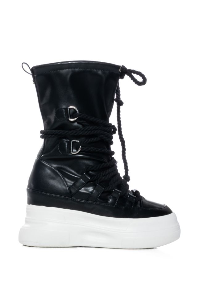 Side View Azalea Wang Randolph Lace Up High Top Sneaker Boot In Black