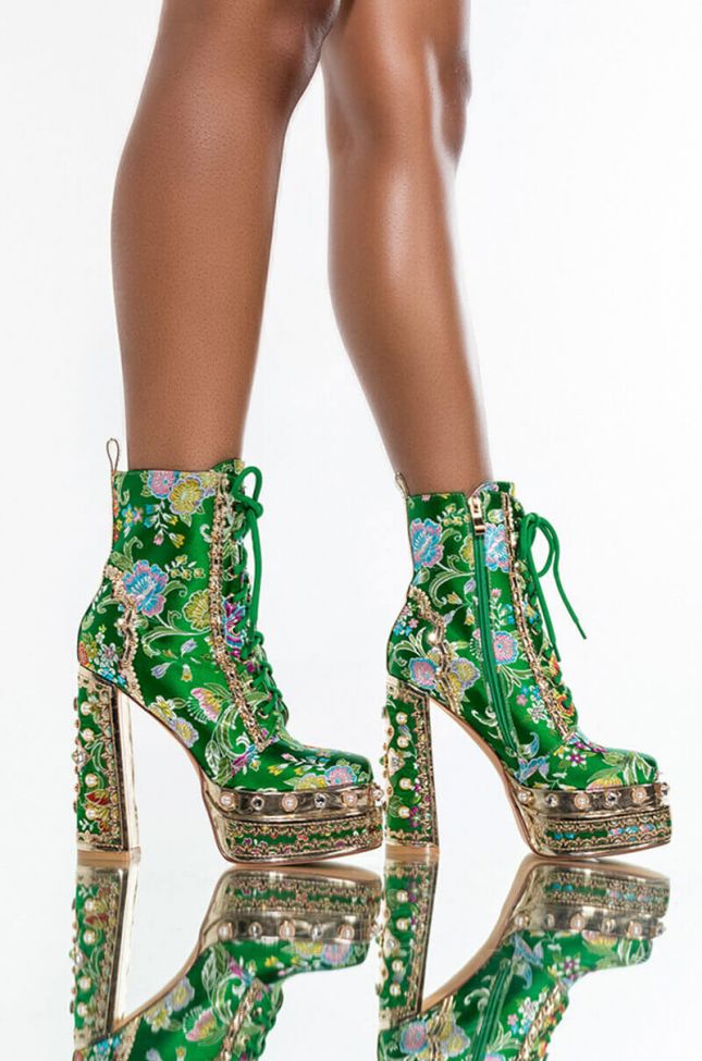 Front View Azalea Wang Richie Rich Chunky Bootie In Green