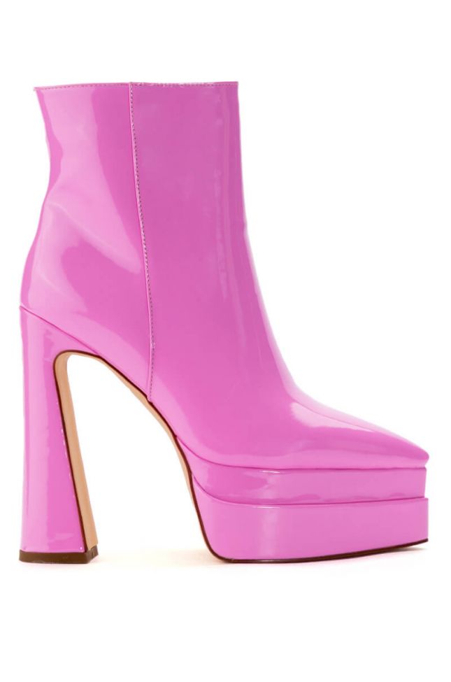 Side View Azalea Wang Rosette Patent Chunky Bootie In Pink