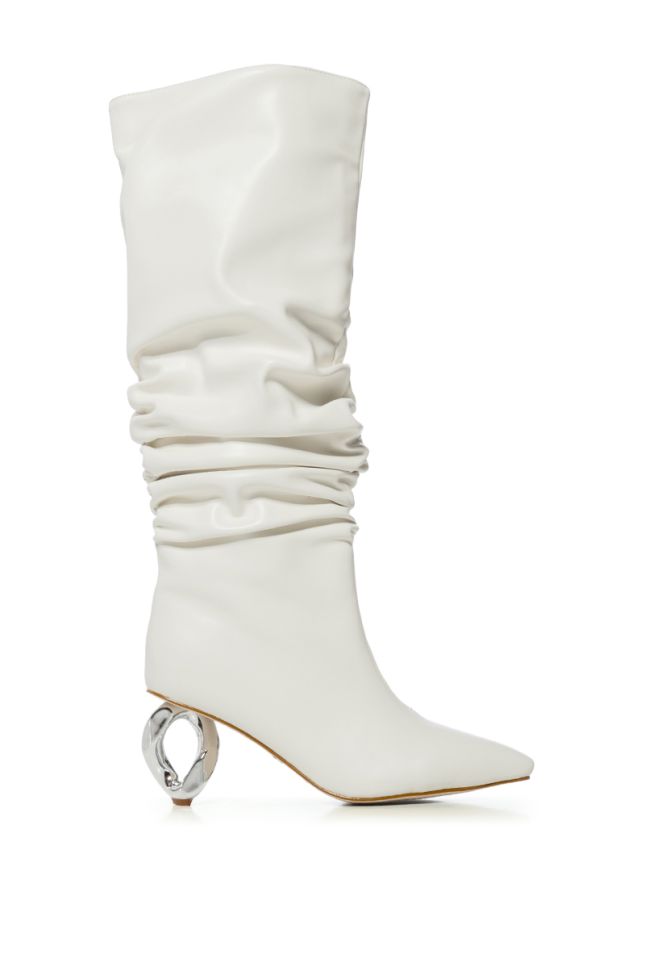 Side View Azalea Wang Rosier White Boot With Novelty Silver Heel
