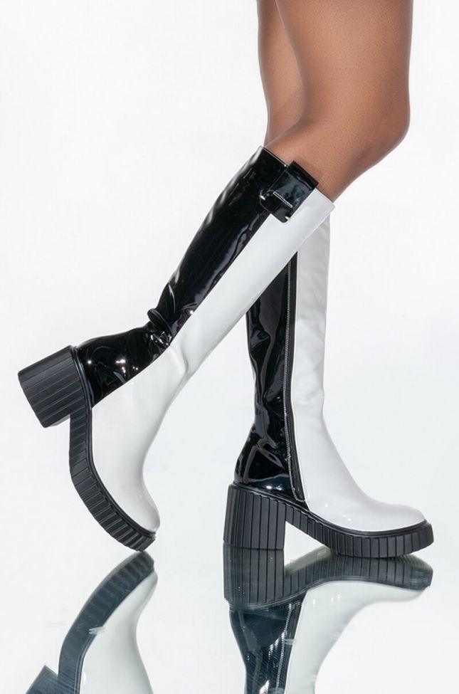 Front View Azalea Wang Seeing Double Flatform Boot In Black White