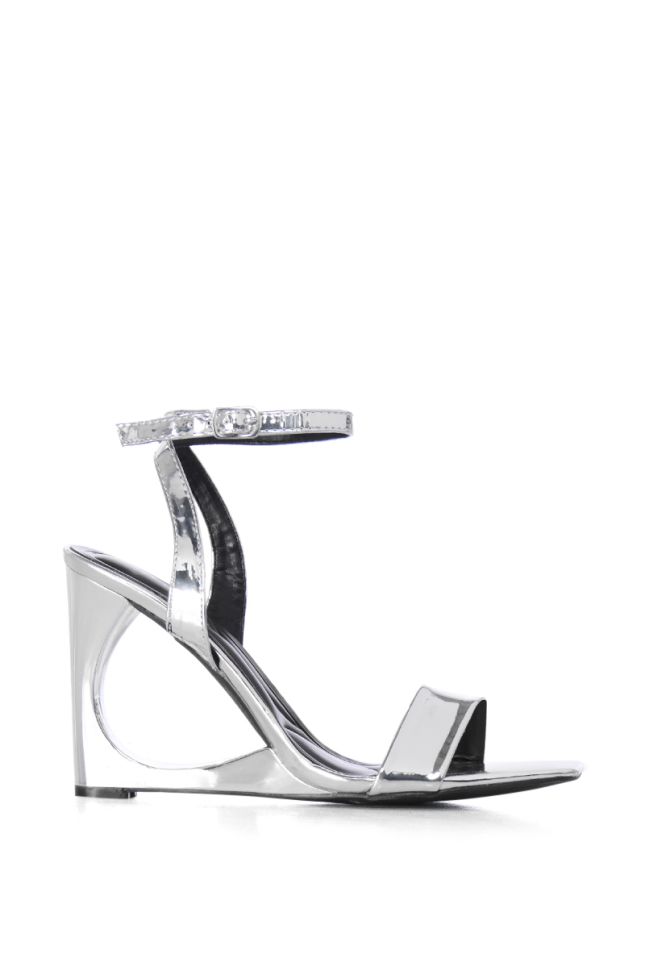Extra View Azalea Wang Sharla Silver Cut Out Wedge Heel Sandal