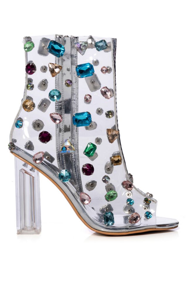 Side View Azalea Wang Shayleigh Embellished Pvc Bootie In Multi