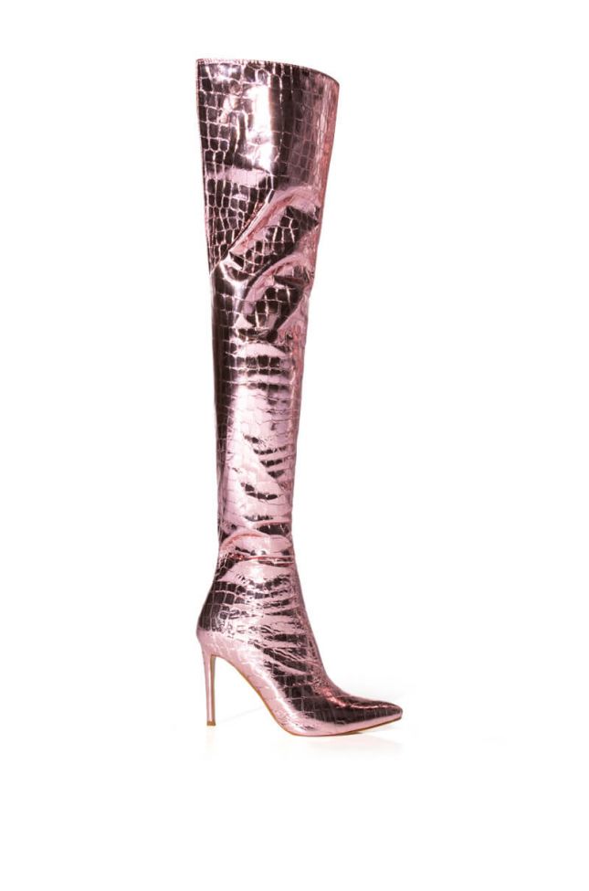 Side View Azalea Wang Showstopper Over The Knee Stiletto Boot In Pink