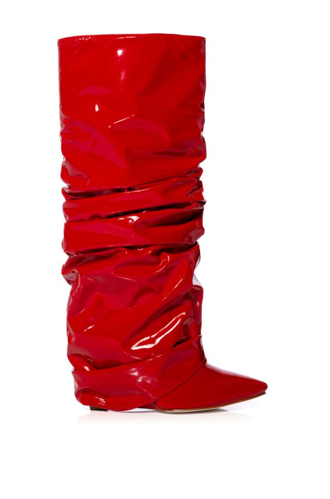 Side View Azalea Wang Sif Wedge Boot In Red