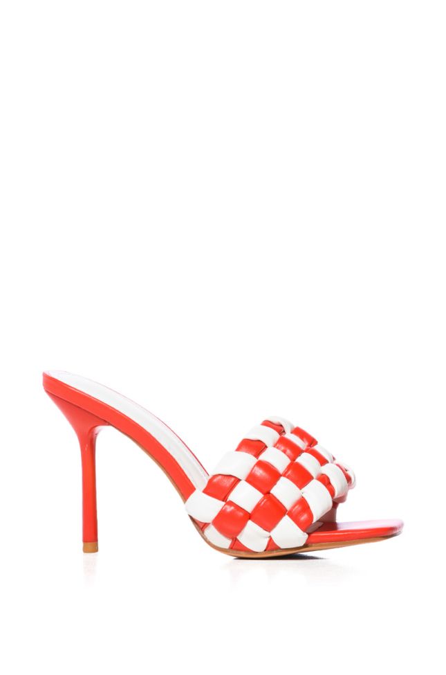 Side View Azalea Wang Sigrid Red And White Checker Board Stiletto Sandal