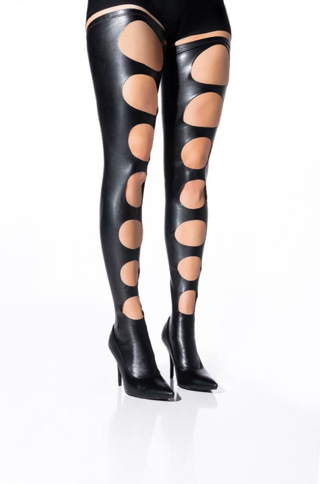 Front View Azalea Wang Silvia Stretch Thigh High Boot In Black