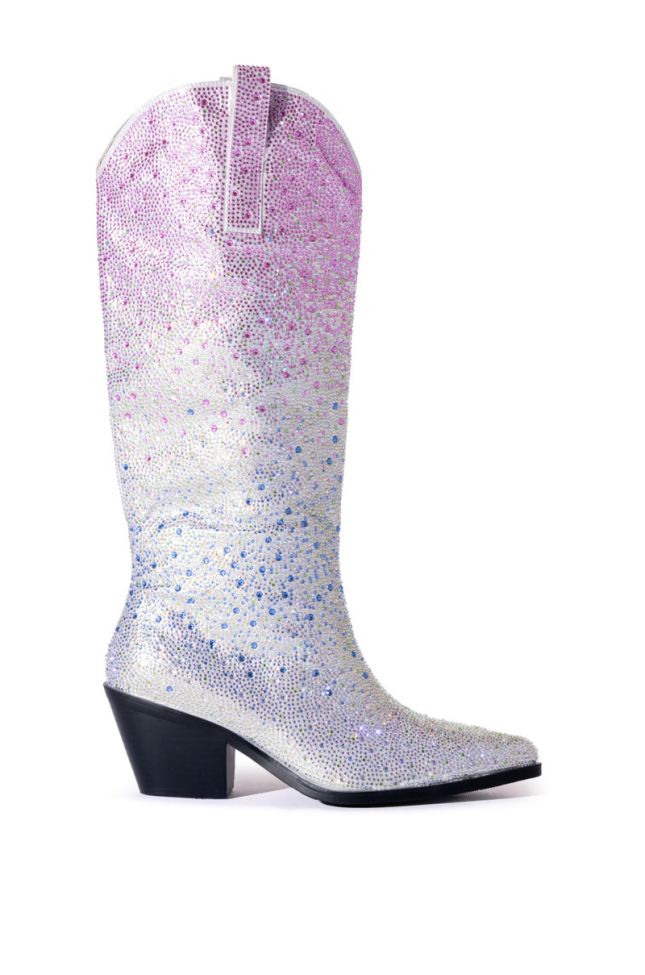 Side View Azalea Wang Simply Iconic Rhinestone Ombre Western Boot In Silver