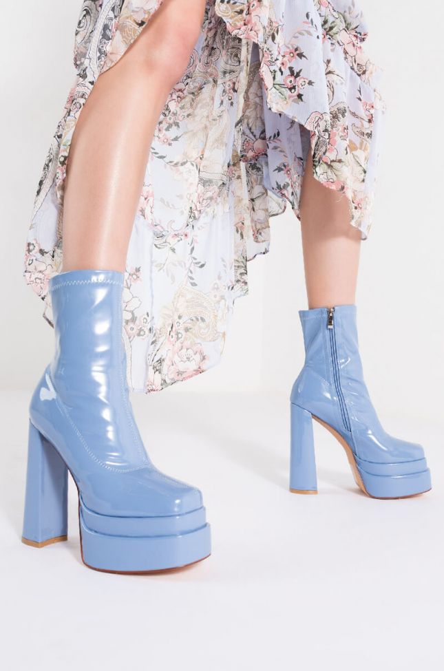 Front View Azalea Wang Sky High Chunky Bootie In Blue