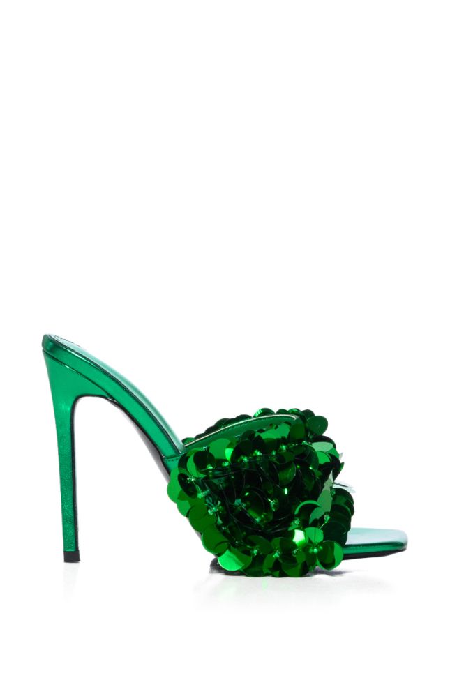 Side View Azalea Wang Skylara Green Embellished Sandal