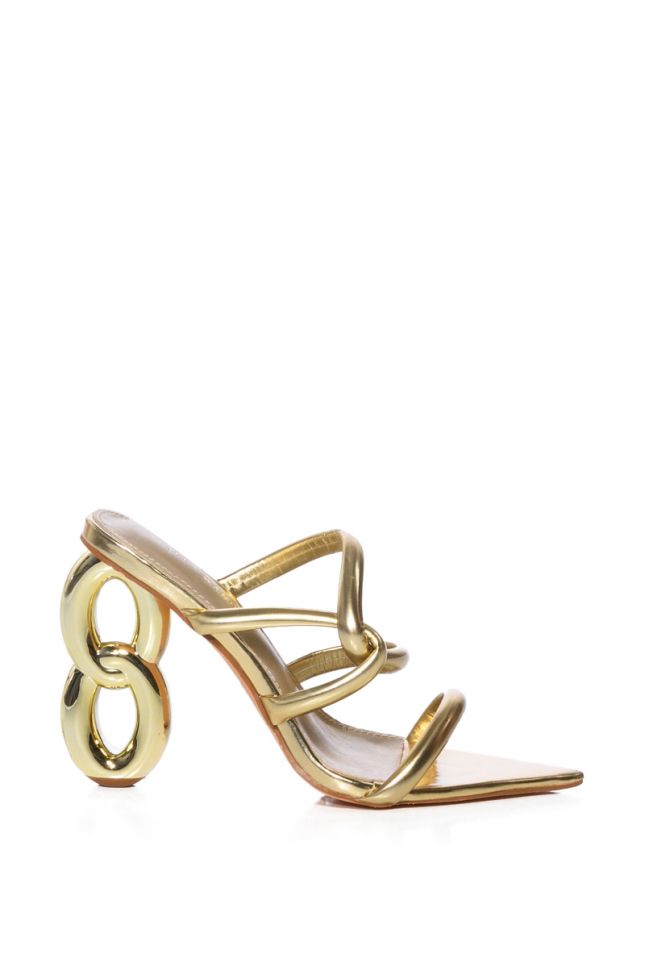 Side View Azalea Wang So Influential Chain Link Heel Sandal In Gold