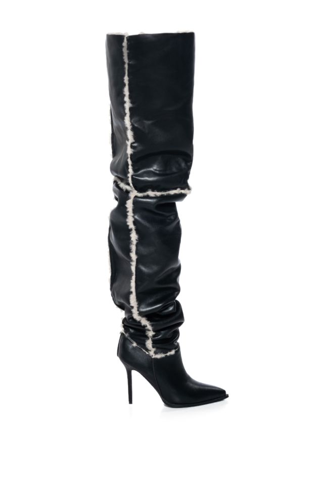 Back View Azalea Wang Sonnet Faux Fur Lined Thigh High Boot In Black