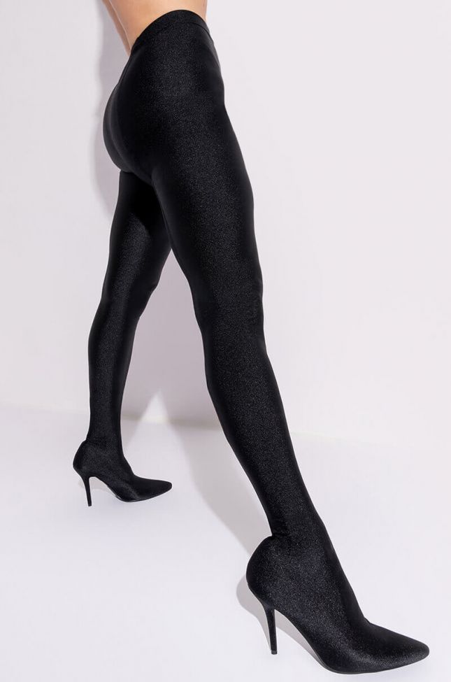 Front View Azalea Wang Star Stretch  Stiletto Pant Boot In Black