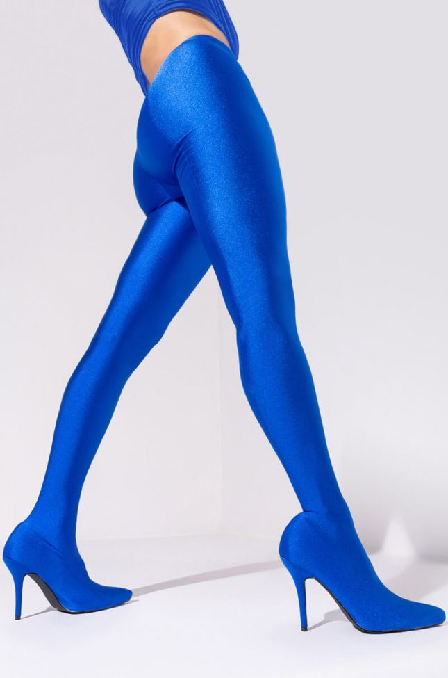 Front View Azalea Wang Star Stretch Stiletto Pant Boot In Blue