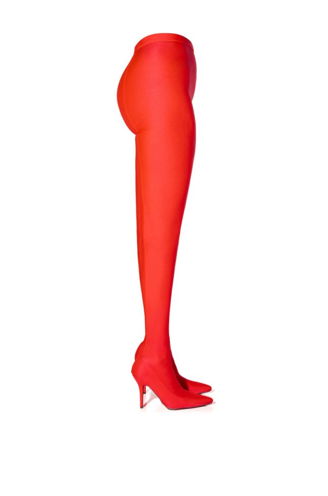 Back View Azalea Wang Star Stretch Stiletto Pant Boot In Red
