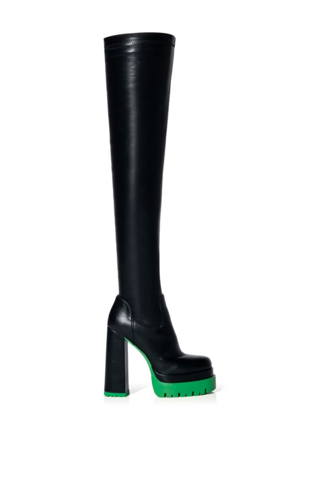 AZALEA WANG STEP UP THIGH HIGH FAUX LEATHER BOOT IN GREEN