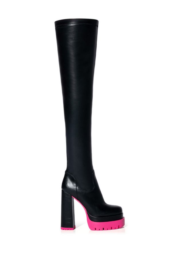 AZALEA WANG STEP UP THIGH HIGH FAUX LEATHER BOOT IN PINK