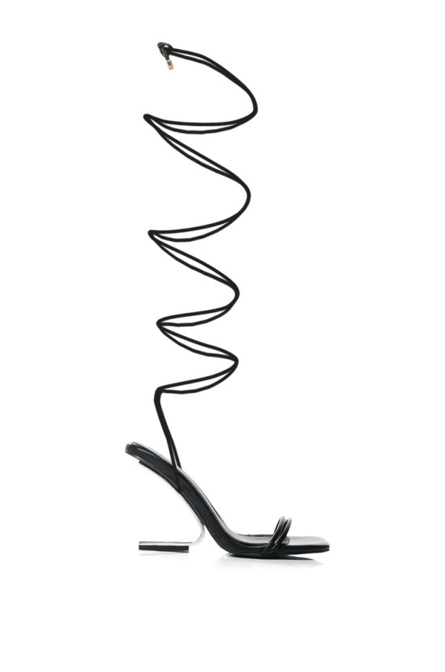 AZALEA WANG STEP YOUR GAME UP FLOATING HEEL STRAPPY SANDAL IN BLACK