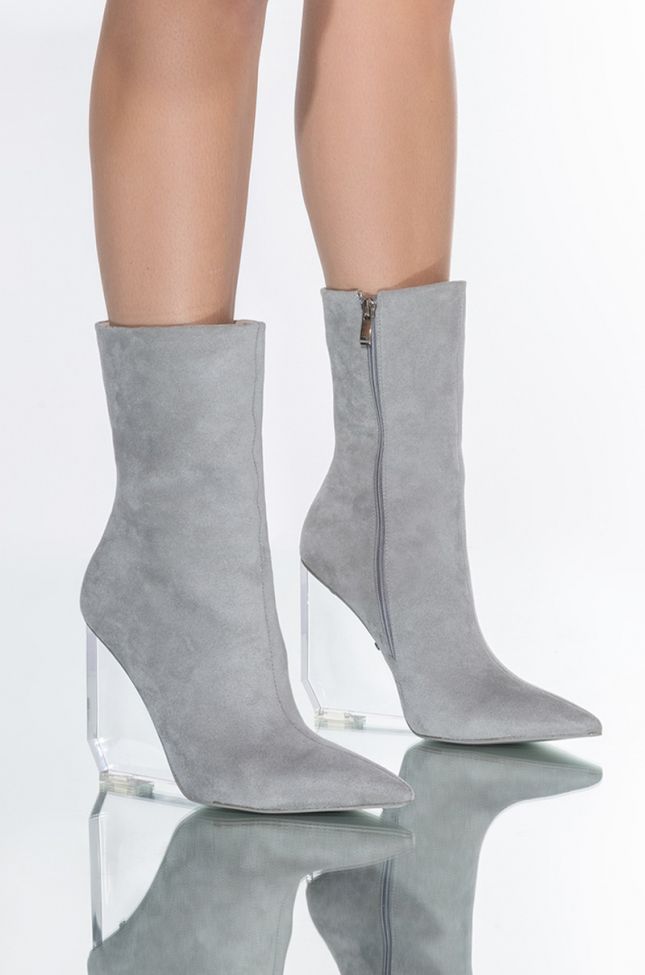 Front View Azalea Wang Steppin On Glass Wedge Bootie In Grey