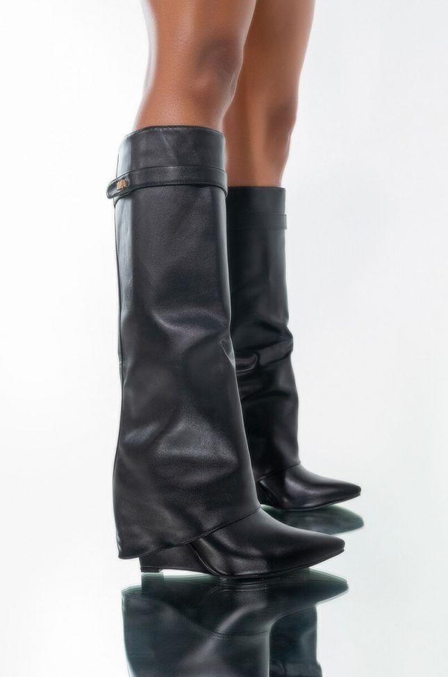 Front View Azalea Wang Stuck On You Wedge Boot In Black