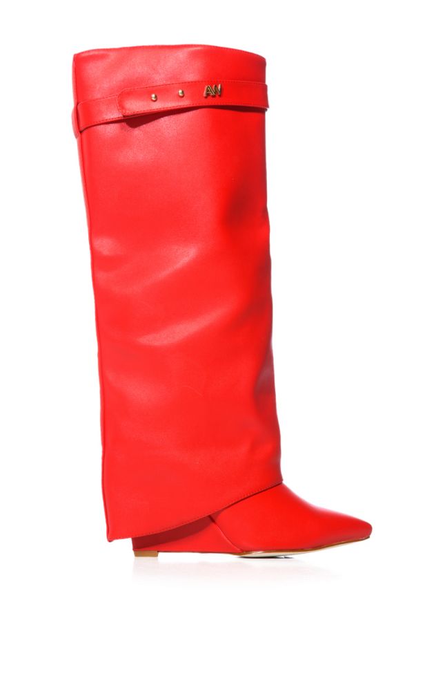 Side View Azalea Wang Stuck On You Wedge Boot In Red