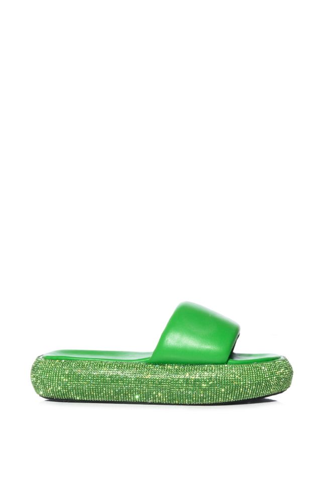 Side View Azalea Wang Sunny Days Rhinestone Embellished Sandal In Green