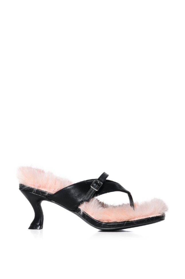 Side View Azalea Wang Super Shy Pink Furry Sandal
