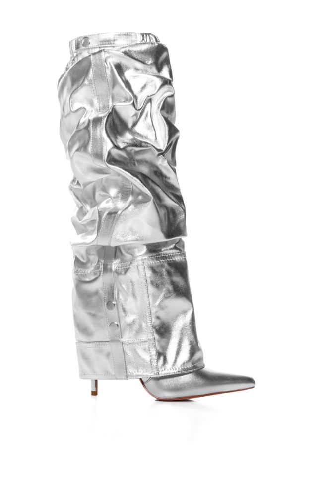 Side View Azalea Wang Sutter Silver Metallic Pant Look Boot