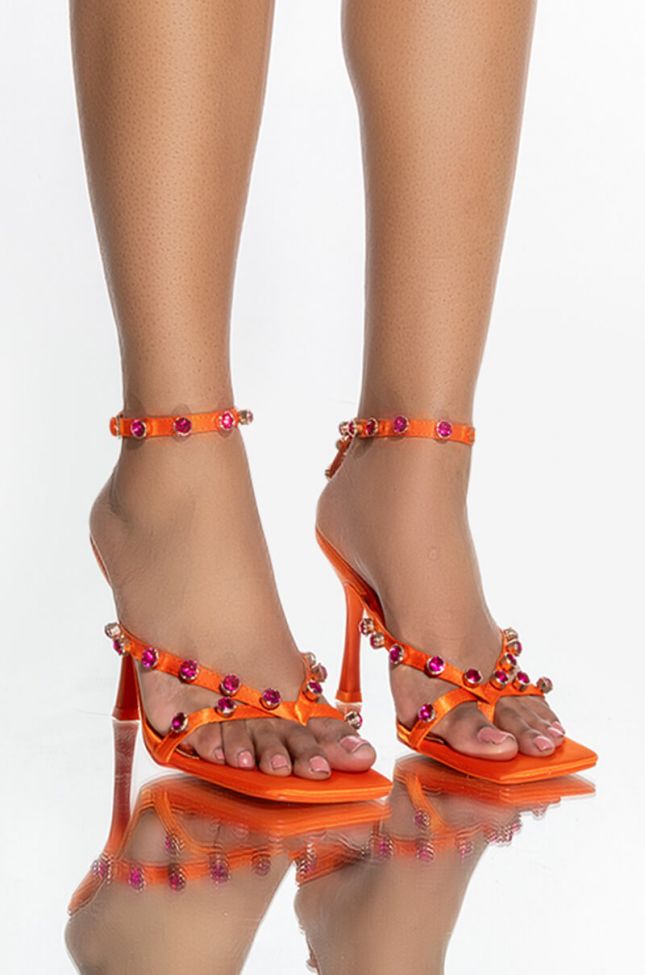 Front View Azalea Wang Sweet And Sour Stiletto Sandal In Orange