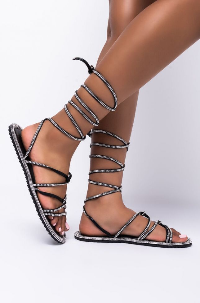 Side View Azalea Wang Switching Positions For You Flat Sandal In Black in Black