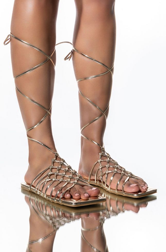 Front View Azalea Wang Take Me On A Vacation Flat Sandal In Gold