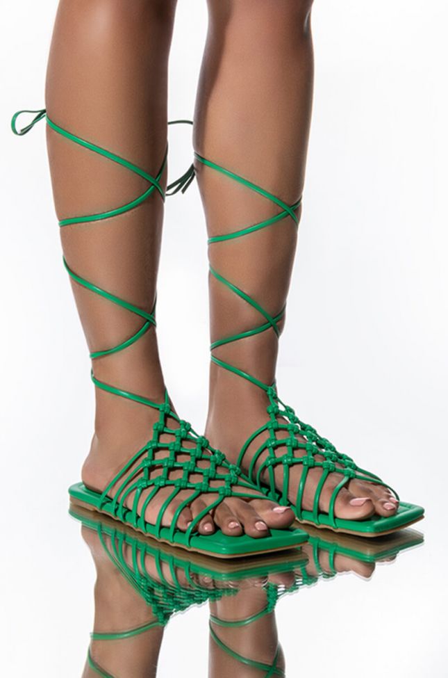 Front View Azalea Wang Take Me On A Vacation Flat Sandal In Green