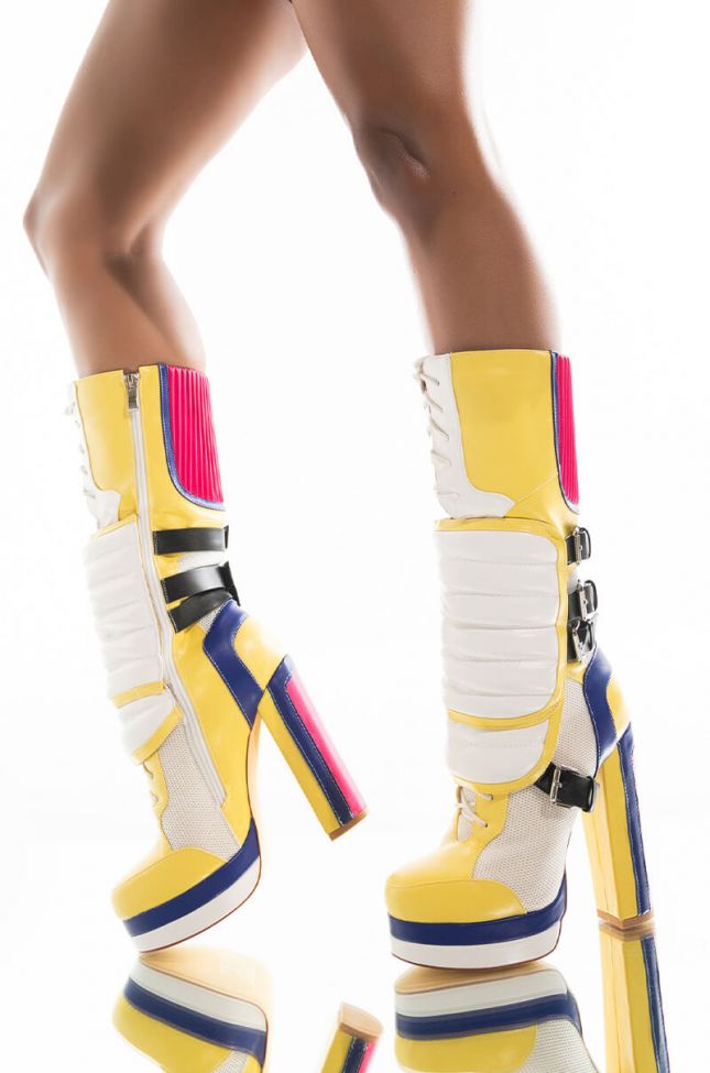 Front View Azalea Wang Take Me Outer Space Chunky Heel Boot In Multi