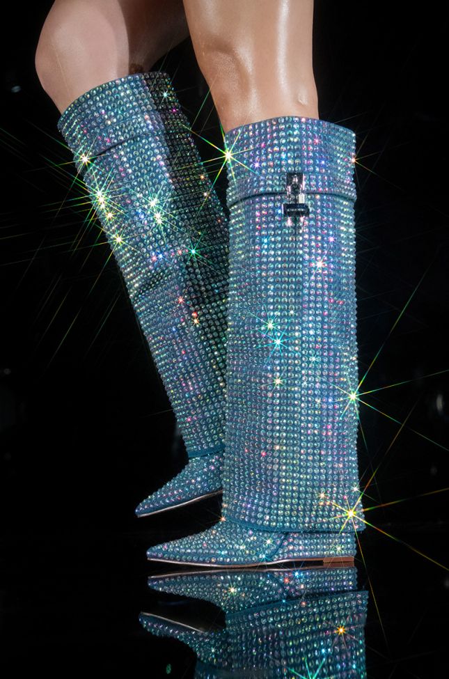 Extra View Azalea Wang The Entertainer Denim Diamond Covered Wedge Boot