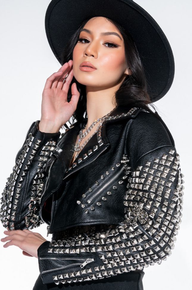 Front View Azalea Wang The Essential Moto Jacket With Studded Arms