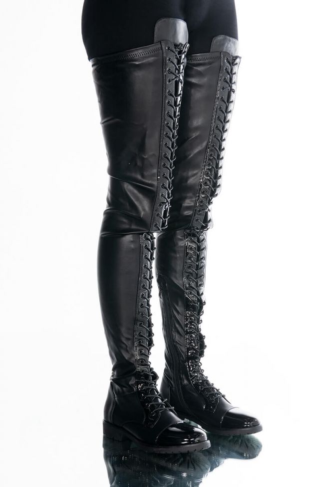 Front View Azalea Wang These Are My Only Intentions Thigh High Flat Boots