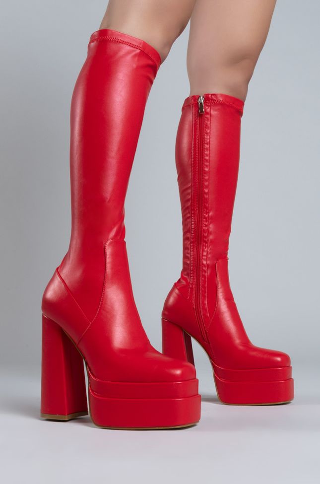 Extra View Azalea Wang To The Max Chunky Stretch Boot With 4 Way Stretch In Red