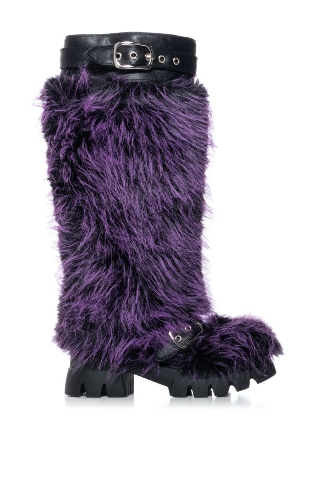 Side View Azalea Wang Tommie Purple Furry Boot