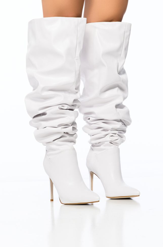 Side View Azalea Wang Torvi Ruched Thigh High Boot In White