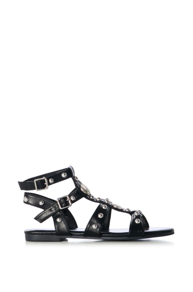 Side View Azalea Wang Treble Black Silver Embellished Sandal