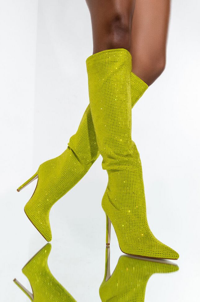 Front View Azalea Wang Turn The Lights On Stiletto Boot In Green