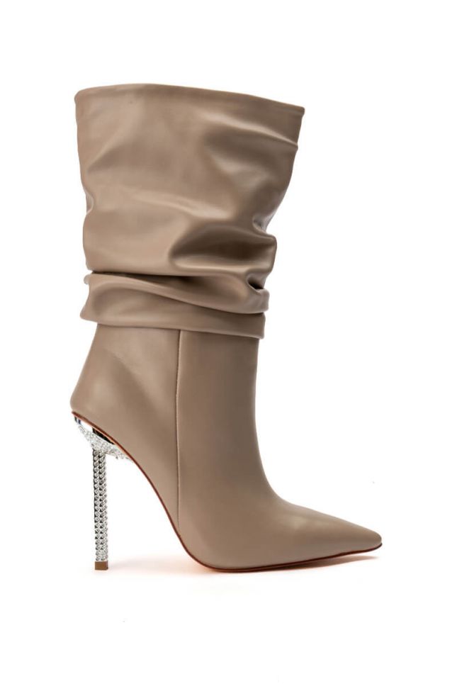 Side View Azalea Wang Vip Slouch Stiletto Bootie In Taupe