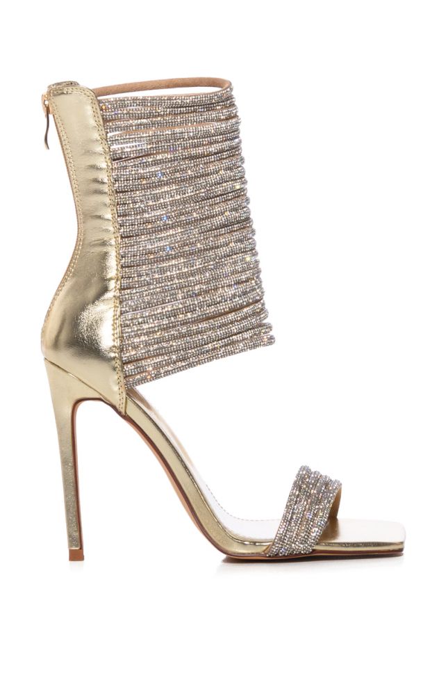 Side View Azalea Wang What You Are Rhinestone Embellished Strappy Sandal In Gold