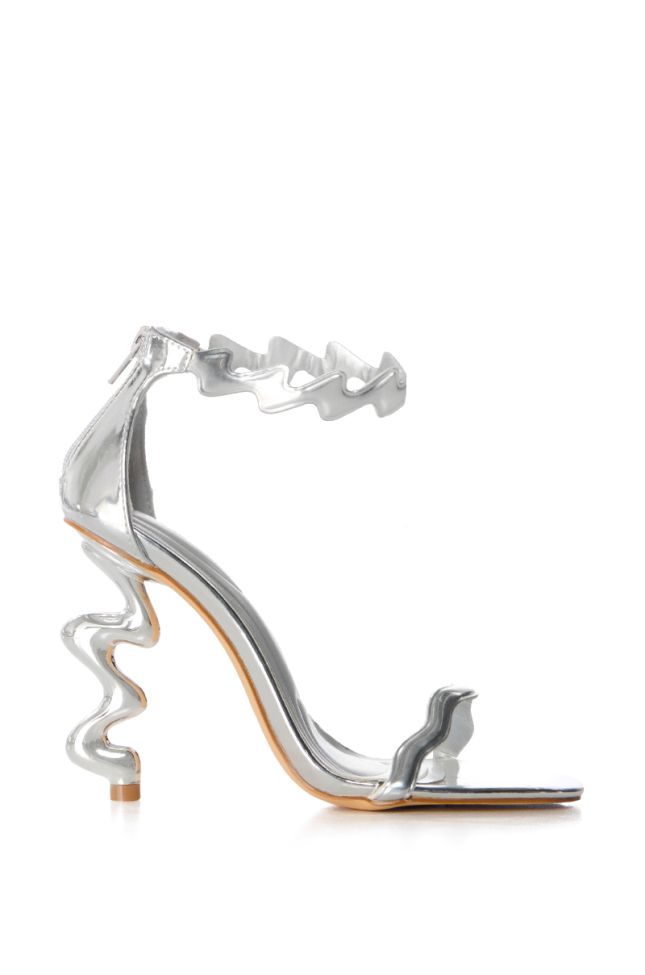 Side View Azalea Wang Wiggly Silver Abstract Sandal